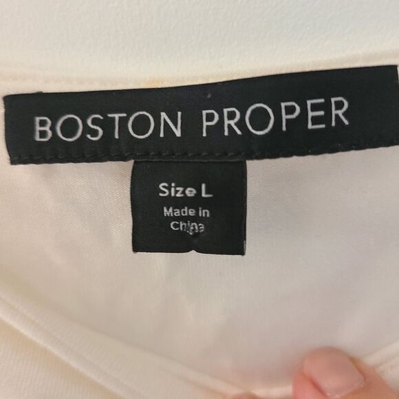 Boston Proper Black and White Striped Blouse With Bell Like Bottom Sleeves - Picture 3 of 5